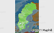 Political Shades 3D Map of Sweden, darken