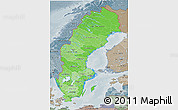 Political Shades 3D Map of Sweden, semi-desaturated