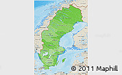 Political Shades 3D Map of Sweden, shaded relief outside, bathymetry sea