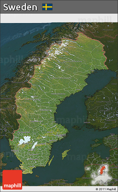 Satellite 3D Map of Sweden, darken