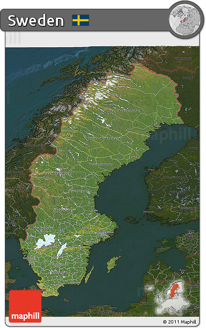 Satellite 3D Map of Sweden, darken