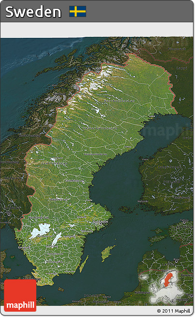 Satellite 3D Map of Sweden, darken