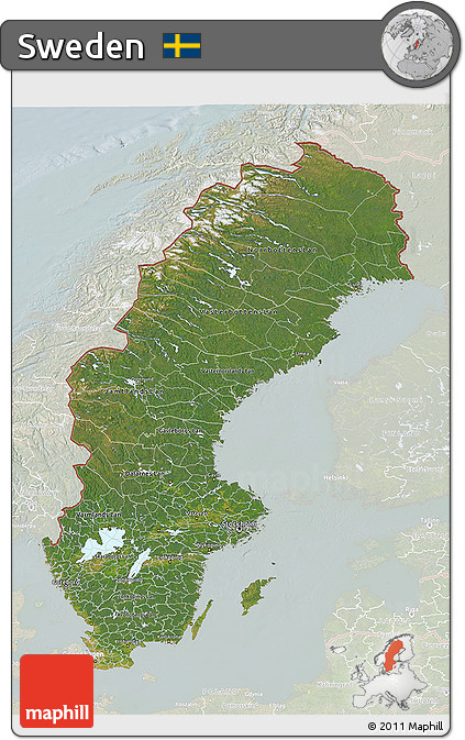Satellite 3D Map of Sweden, lighten