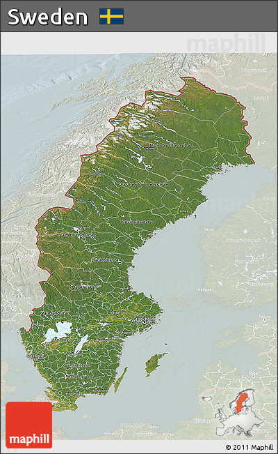 Satellite 3D Map of Sweden, lighten