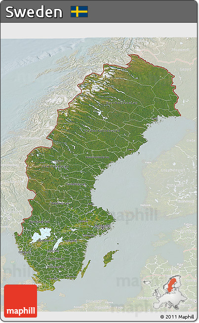 Satellite 3D Map of Sweden, lighten