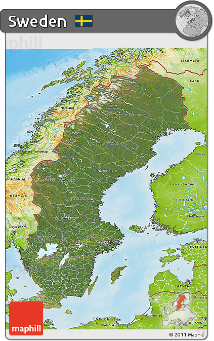 Satellite 3D Map of Sweden, physical outside
