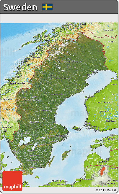 Satellite 3D Map of Sweden, physical outside