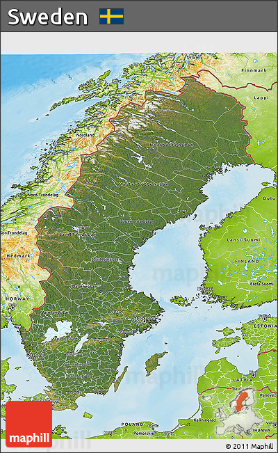 Satellite 3D Map of Sweden, physical outside