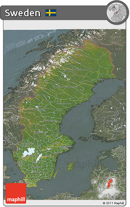 Satellite 3D Map of Sweden, semi-desaturated