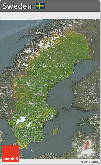 Satellite 3D Map of Sweden, semi-desaturated