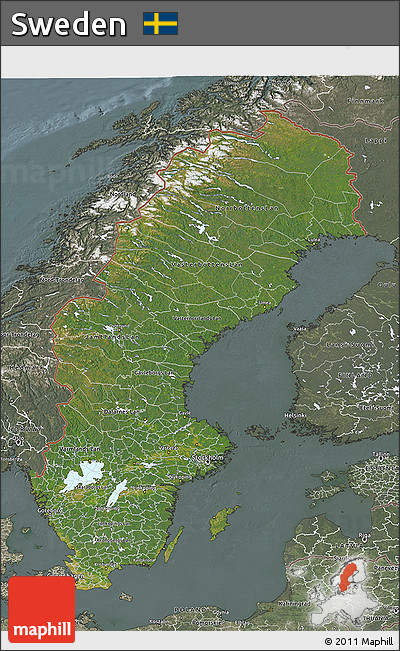 Satellite 3D Map of Sweden, semi-desaturated
