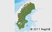 Satellite 3D Map of Sweden, single color outside, bathymetry sea, shaded relief sea