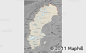 Shaded Relief 3D Map of Sweden, darken, desaturated