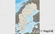 Shaded Relief 3D Map of Sweden, darken, land only