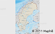 Shaded Relief 3D Map of Sweden, desaturated, land only