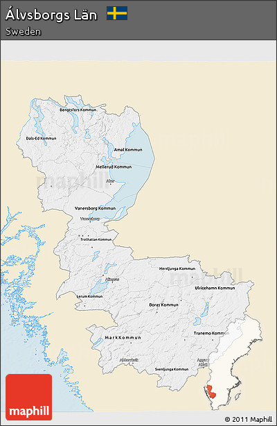 Classic Style 3D Map of Álvsborgs Län, single color outside
