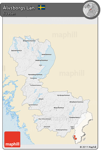 Classic Style 3D Map of Álvsborgs Län, single color outside