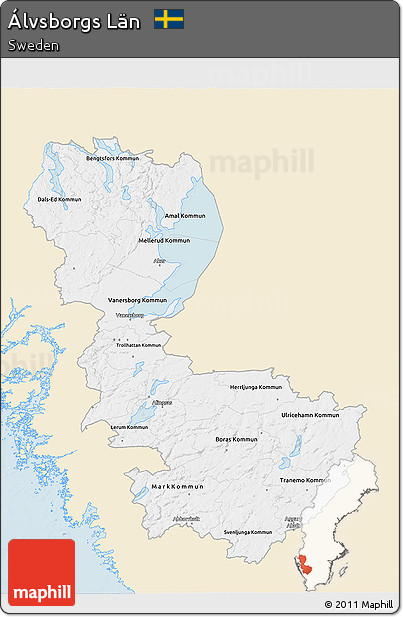 Classic Style 3D Map of Álvsborgs Län, single color outside