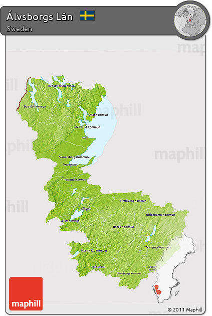 Physical 3D Map of Álvsborgs Län, cropped outside