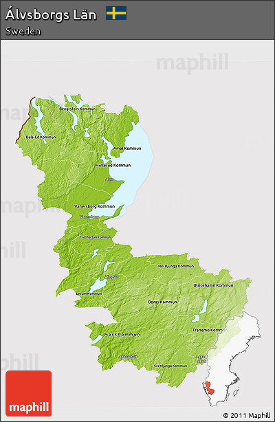 Physical 3D Map of Álvsborgs Län, cropped outside