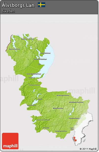Physical 3D Map of Álvsborgs Län, cropped outside