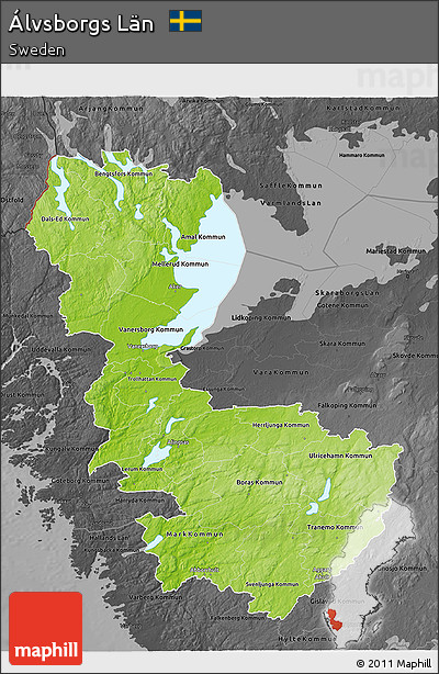 Physical 3D Map of Álvsborgs Län, darken, desaturated