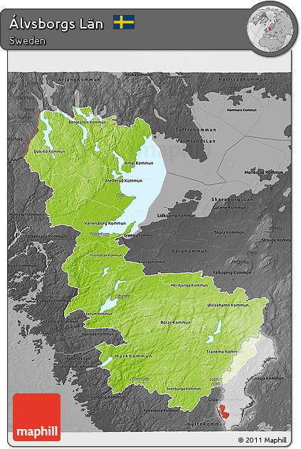 Physical 3D Map of Álvsborgs Län, darken, desaturated