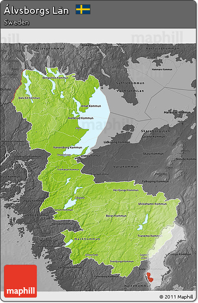 Physical 3D Map of Álvsborgs Län, darken, desaturated