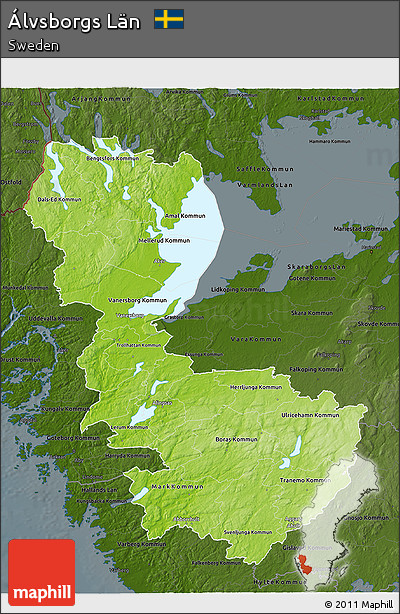 Physical 3D Map of Álvsborgs Län, darken