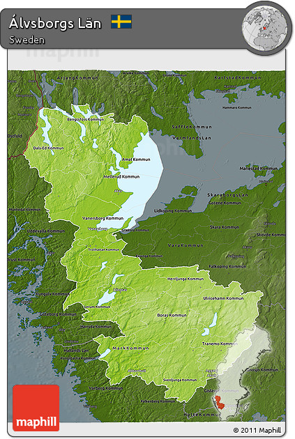 Physical 3D Map of Álvsborgs Län, darken
