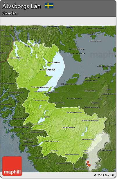 Physical 3D Map of Álvsborgs Län, darken