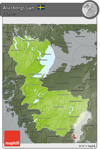 Physical 3D Map of Álvsborgs Län, darken, semi-desaturated