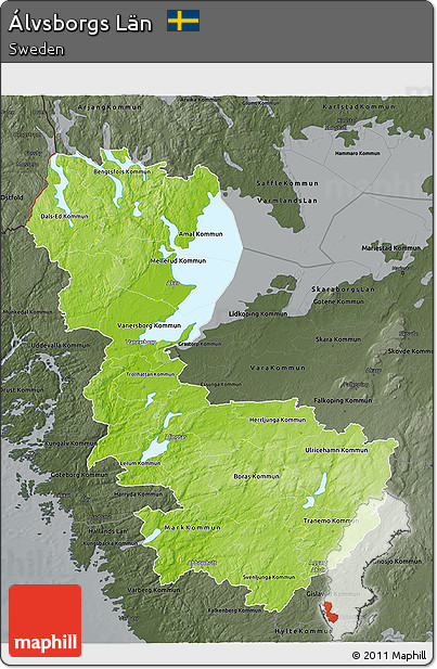 Physical 3D Map of Álvsborgs Län, darken, semi-desaturated