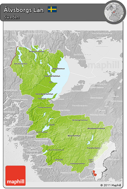 Physical 3D Map of Álvsborgs Län, lighten, desaturated