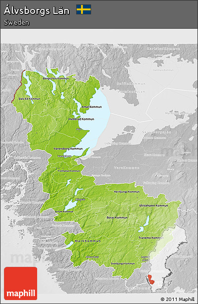 Physical 3D Map of Álvsborgs Län, lighten, desaturated