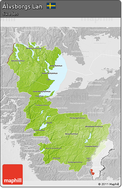 Physical 3D Map of Álvsborgs Län, lighten, desaturated