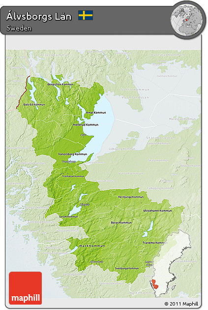 Physical 3D Map of Álvsborgs Län, lighten