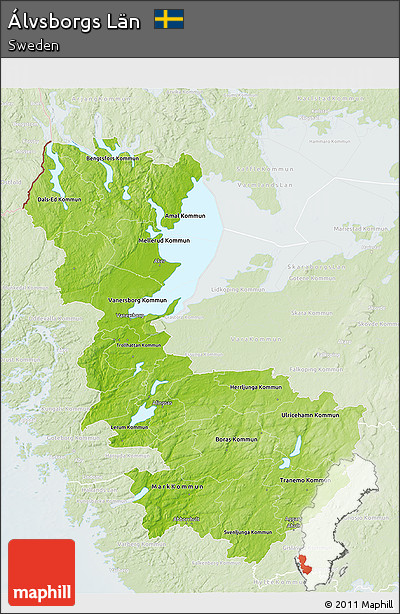 Physical 3D Map of Álvsborgs Län, lighten