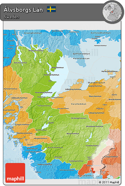 Physical 3D Map of Álvsborgs Län, political shades outside