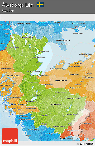 Physical 3D Map of Álvsborgs Län, political shades outside