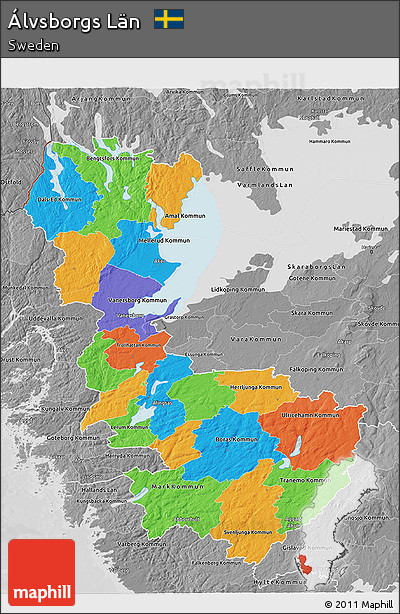 Political 3D Map of Álvsborgs Län, desaturated