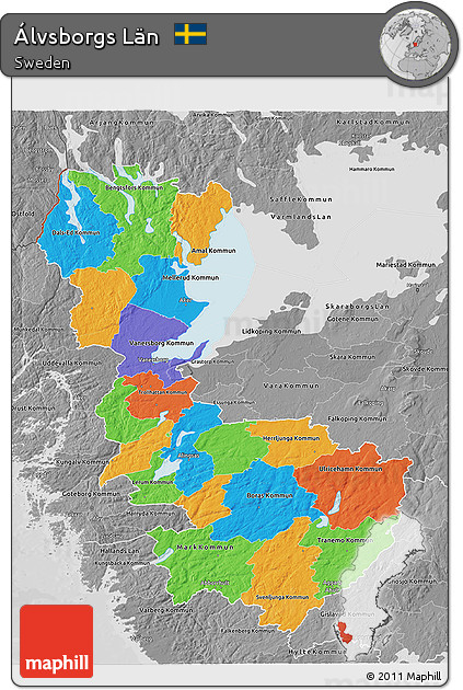 Political 3D Map of Álvsborgs Län, desaturated
