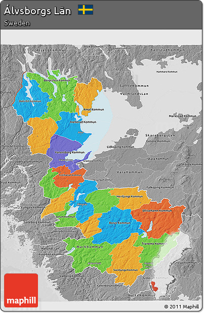 Political 3D Map of Álvsborgs Län, desaturated