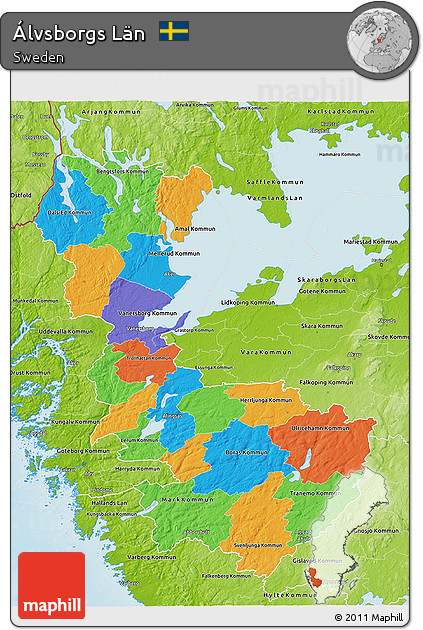 Political 3D Map of Álvsborgs Län, physical outside