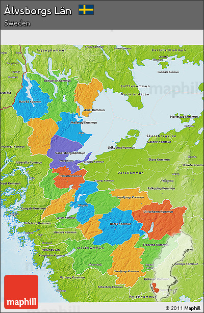 Political 3D Map of Álvsborgs Län, physical outside