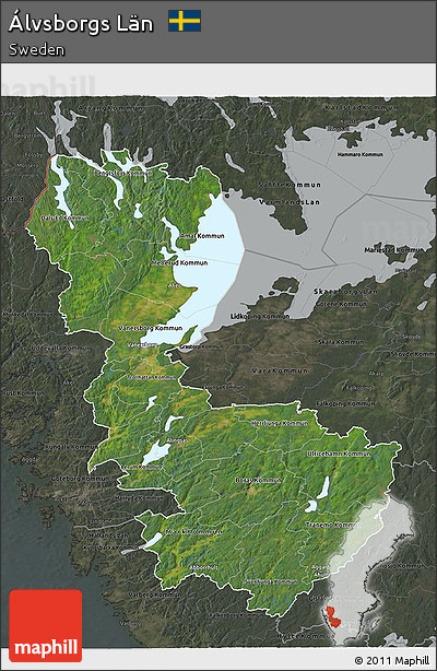 Satellite 3D Map of Álvsborgs Län, darken, semi-desaturated