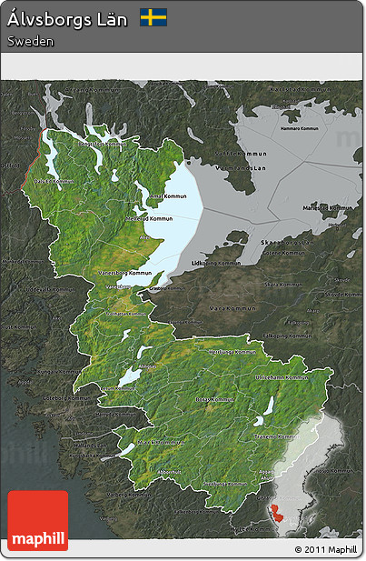Satellite 3D Map of Álvsborgs Län, darken, semi-desaturated