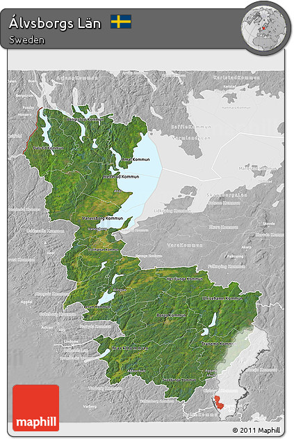 Satellite 3D Map of Álvsborgs Län, lighten, desaturated