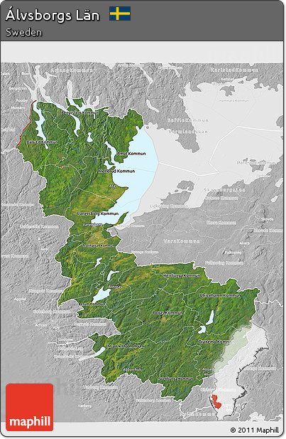 Satellite 3D Map of Álvsborgs Län, lighten, desaturated