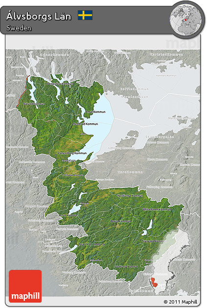 Satellite 3D Map of Álvsborgs Län, lighten, semi-desaturated